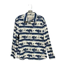 Wrangler western wear for women shirt L blue white wild horse print button